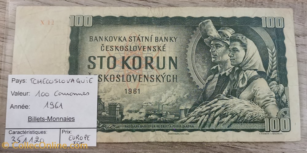 billets europe tchecolovaquie tchecoslovaquie 100 couronnes