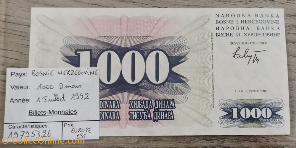 billets europe herzegovine bosnie 1000 dinars
