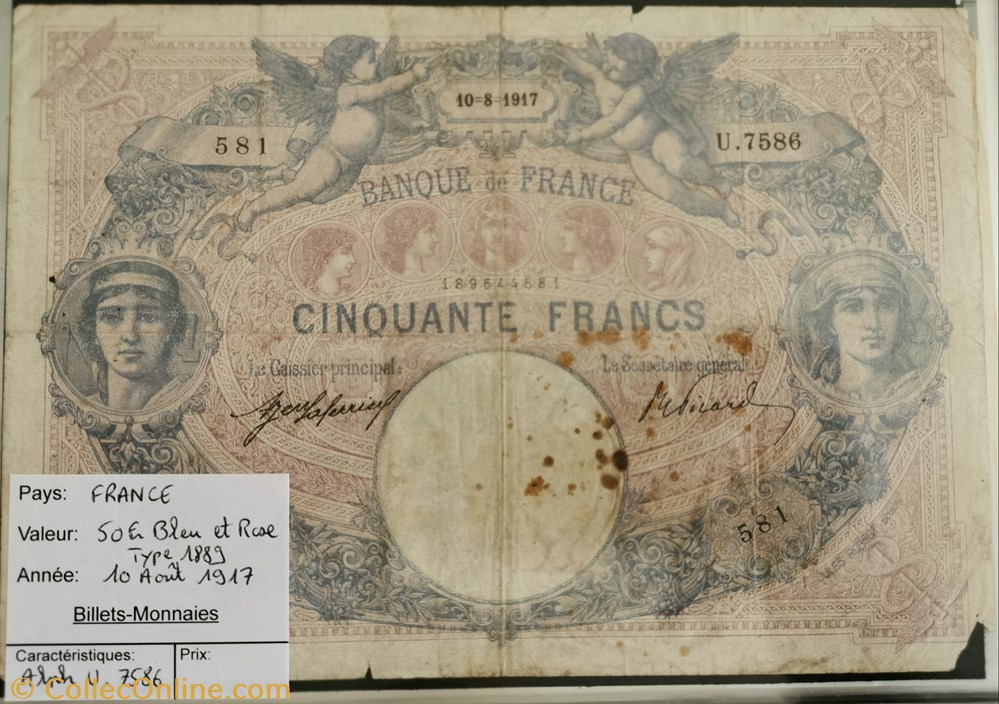 billet europe france 50 fr bleu et rose