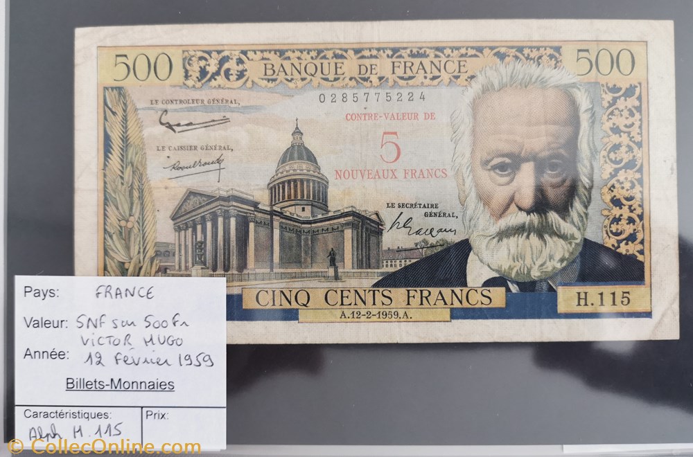billet europe france 5 nf sur 500 fr victor hugo