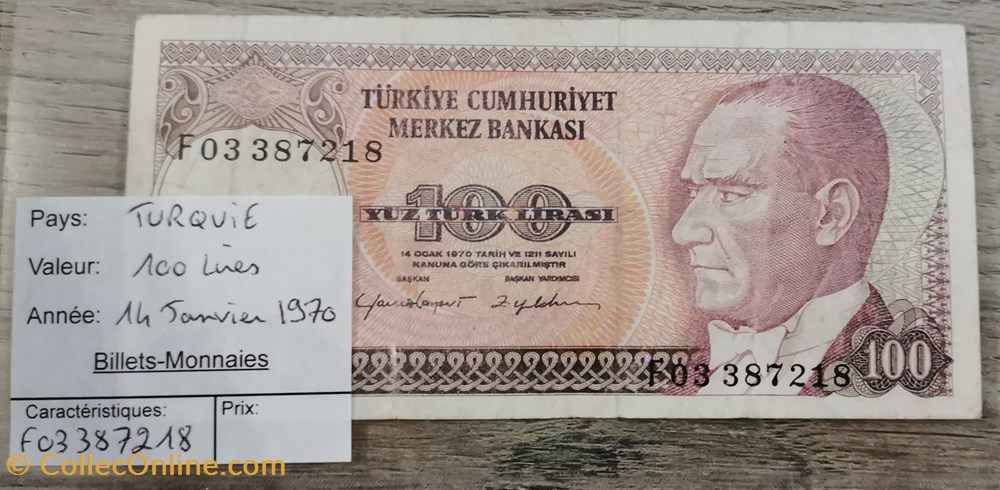 billets asie turquie 100 livres