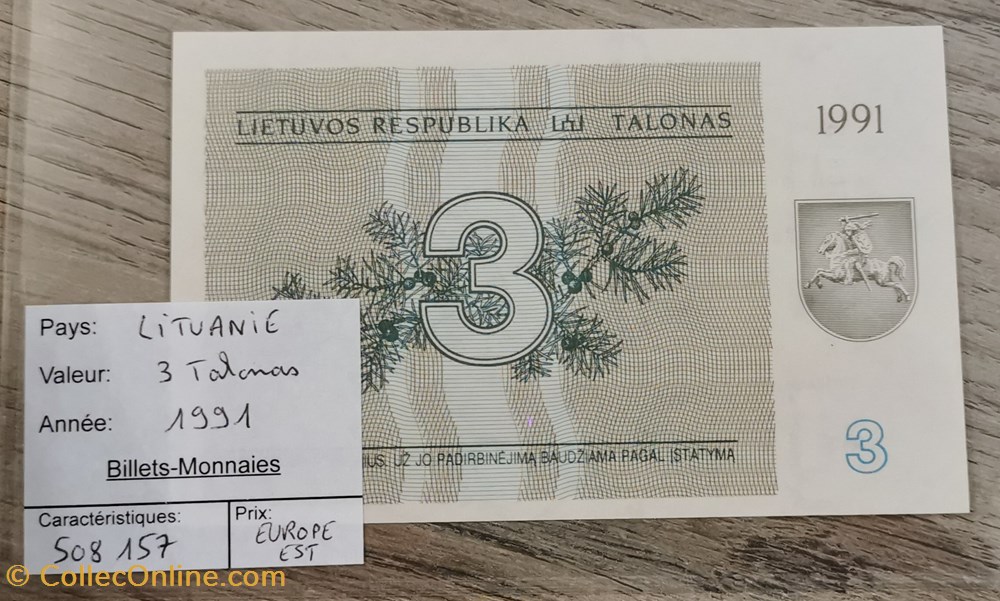 billets europe lituanie 3 talonas