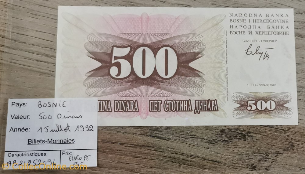 billets europe herzegovine bosnie 500 dinars