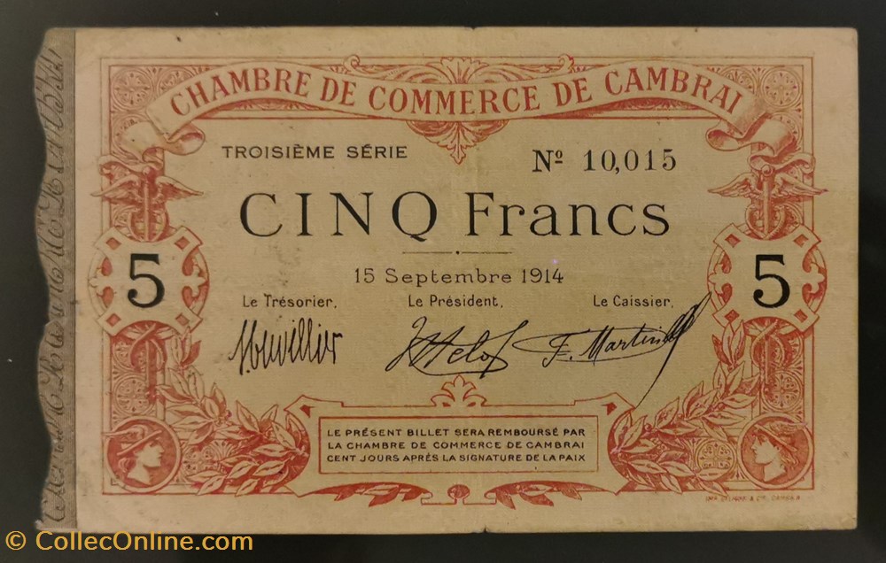 5 francs Chambre de Commerce de Cambrai billets europe france 5 francs chambre de commerce de cambrai