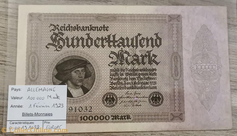 billets europe allemagne 100000 mark