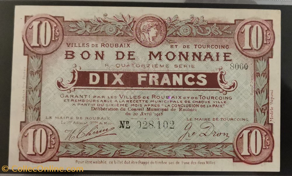 billets europe france 10 francs ville de tourcoing et roubaix