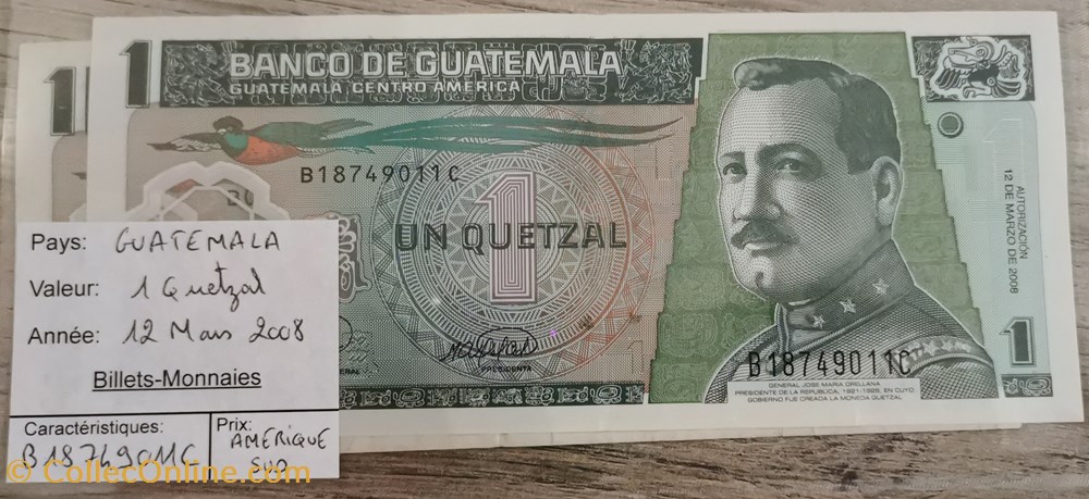GUATEMALA - 1 Quetzal billets amerique centrale caraibes guatemala 1 quetzal