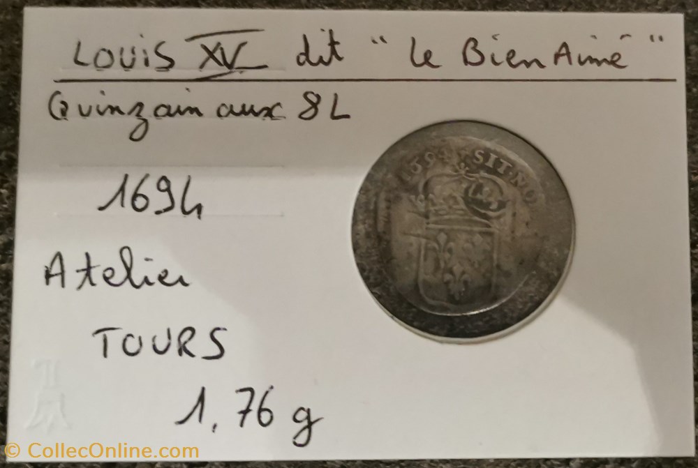 monnaies europe medievale france royales louis xv quinzain aux 8l 1694