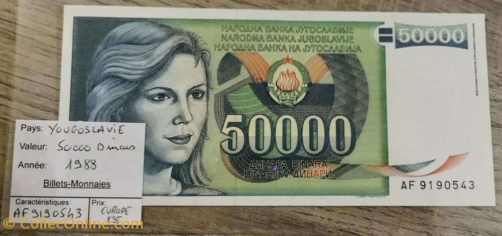 YOUGOSLAVIE - 50000 Dinars billets europe yougoslavie 50000 dinars