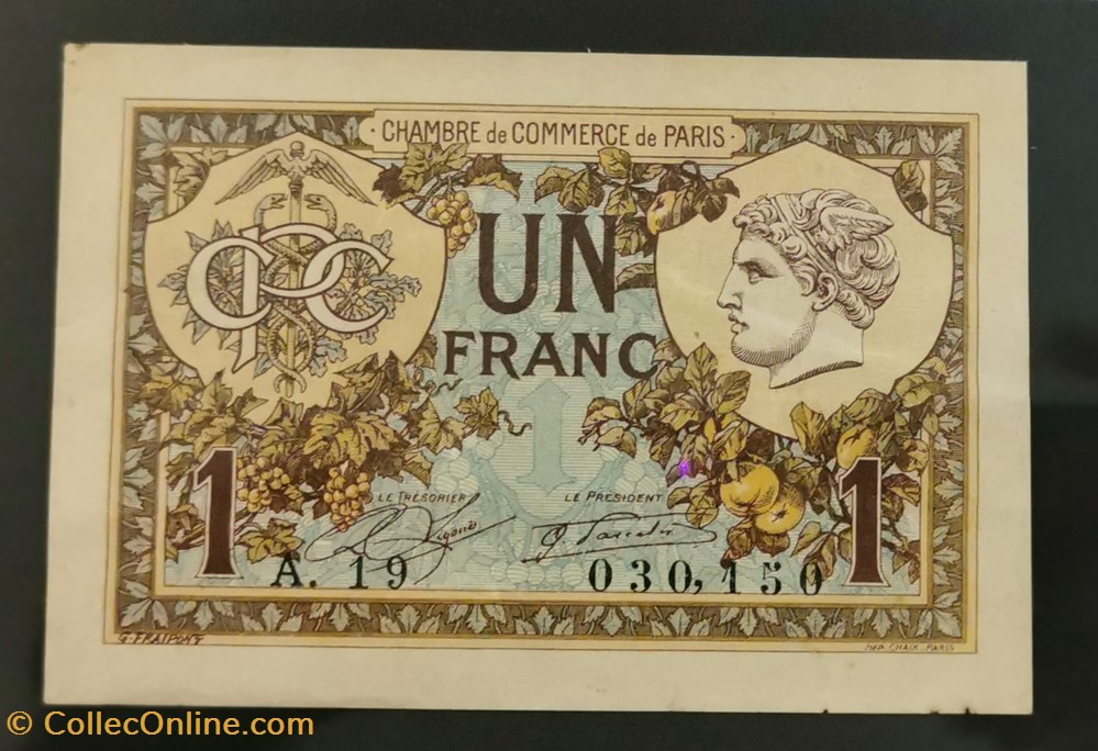 1 francs Chambre de Commerce de Paris billets europe france 1 francs chambre de commerce de paris