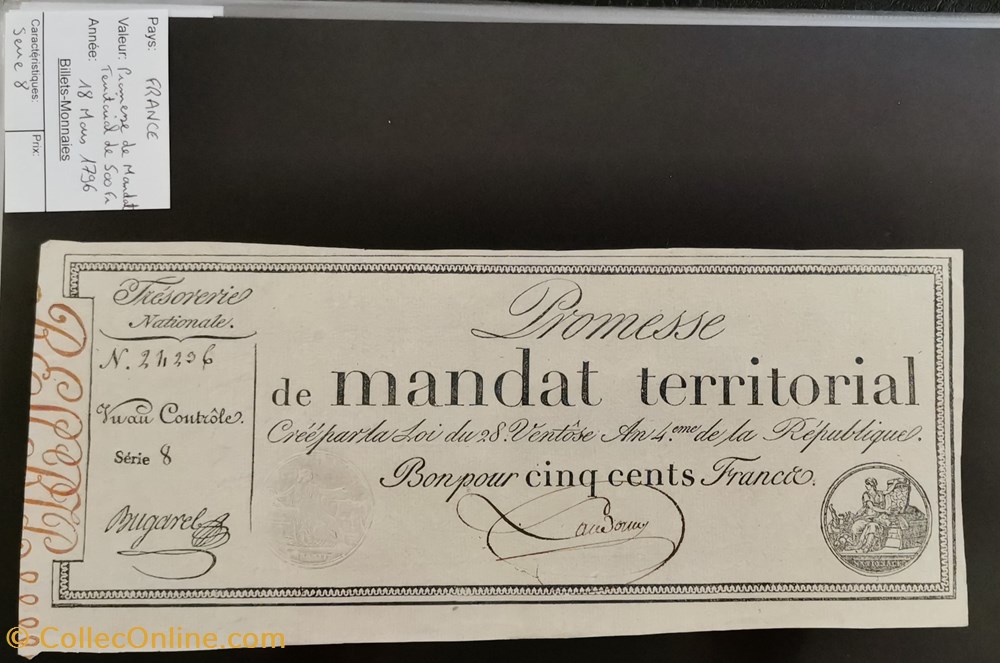 Promesse Mandat territorial 500 francs - 18-03-1796 billets europe france promesse mandat territorial 500 francs 18 03 1796
