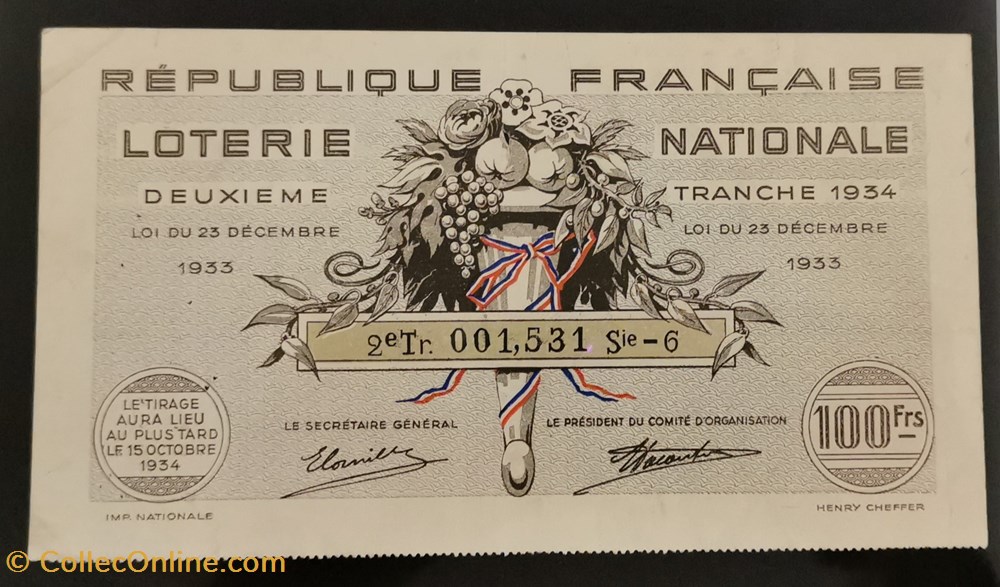 vieux papiers billets billet de loterie nationale