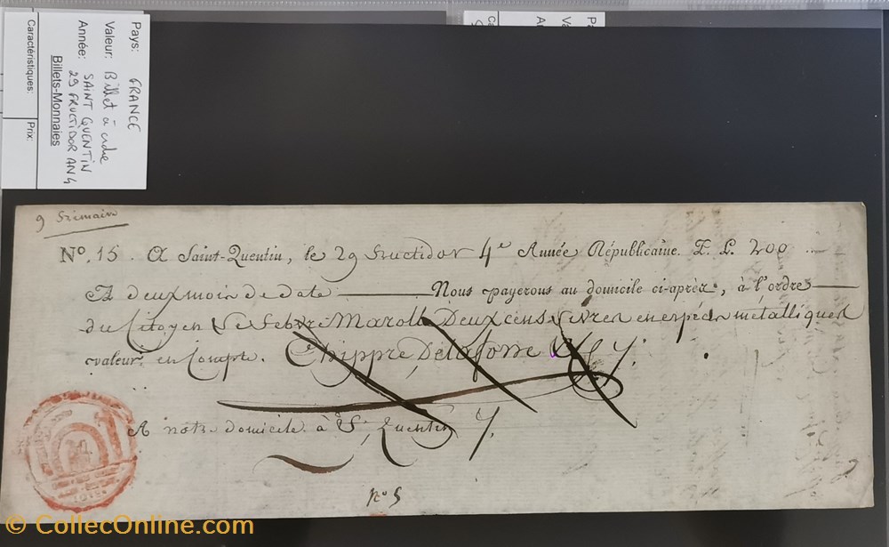 billets europe france billet a ordre saint quentin 1796