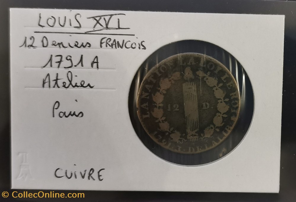 LOUIS XVI 12 deniers François 1791 A monnaies france royales louis xvi 12 deniers francois 1791 a