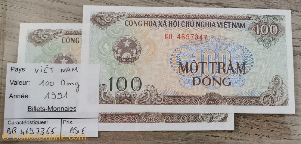 billets asie vietnam viet nam 100 dongs