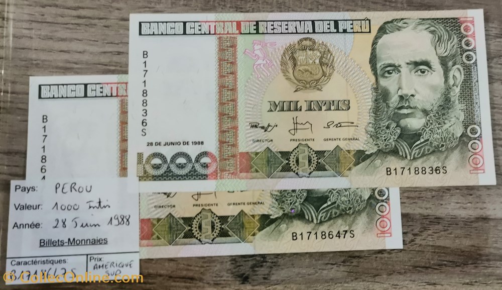 PEROU - 1000 Intis billets amerique du sud perou 1000 intis