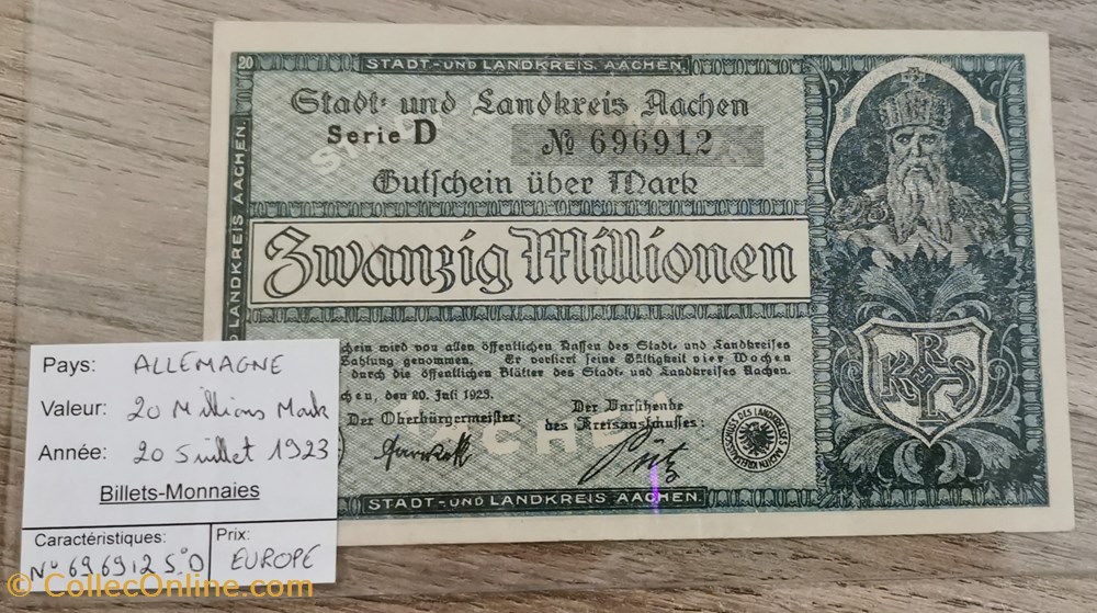 billets europe allemagne 20 million mark