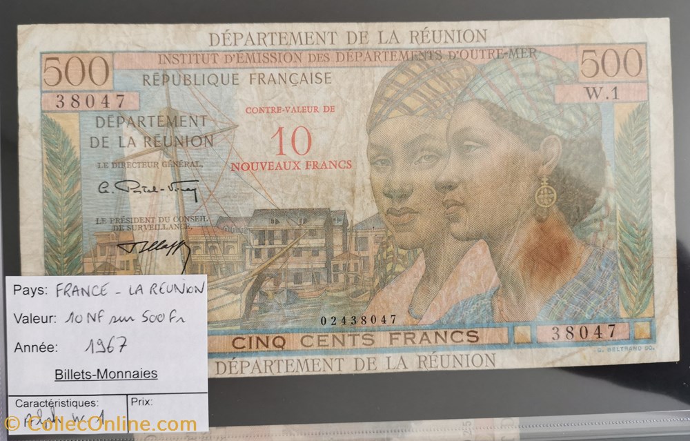 billet oceanie territoire francai du pacifique 10 nf sur 500 francs la reunion
