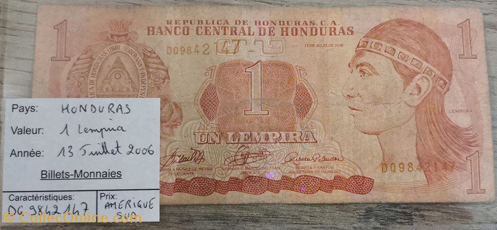 HONDURAS - 1 Lempira billets amerique centrale et caraibes honduras 1 lempira