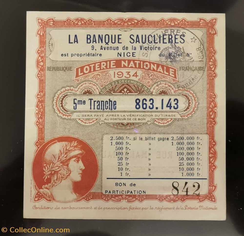 vieux papiers billets billet de loterie nationale