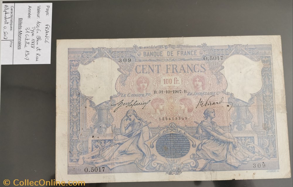 100 fr Bleu et rose billet europe france 100 fr bleu et rose