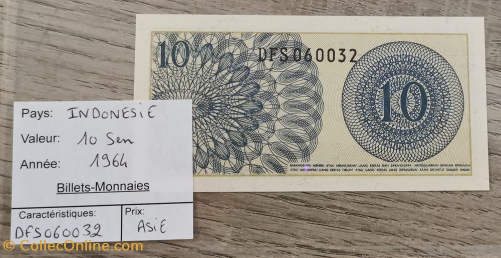 billets asie indonesie 10 sen