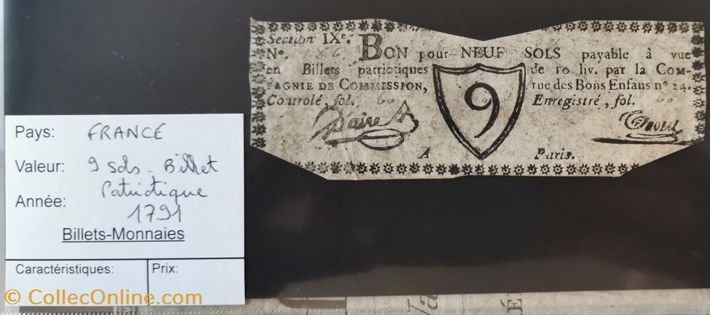 billets europe france 9 sols billet patriotique 1791