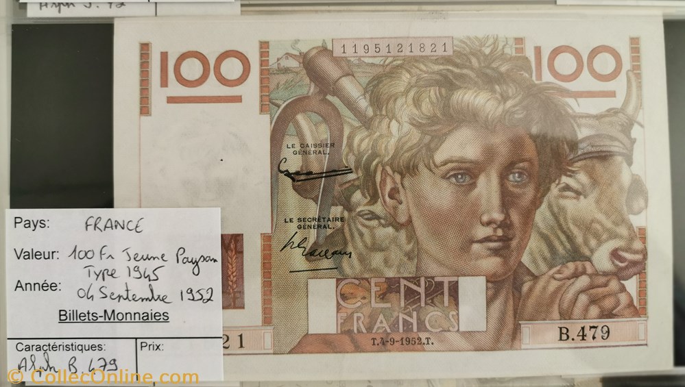 billet europe france 100 francs jeune paysan