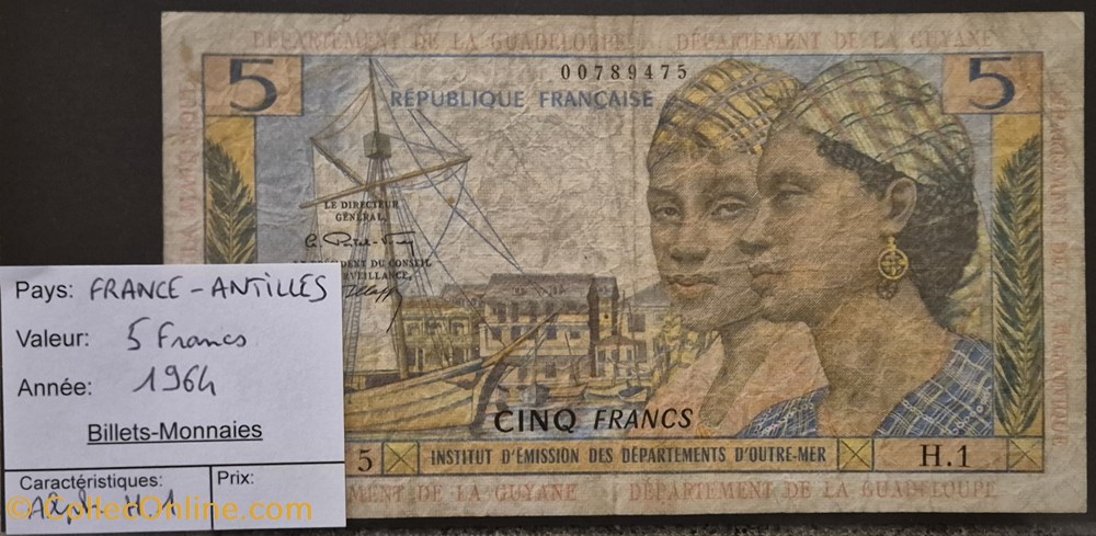 5 francs Antilles 1964 billets amerique centrale et caraibes 5 francs antilles 1964