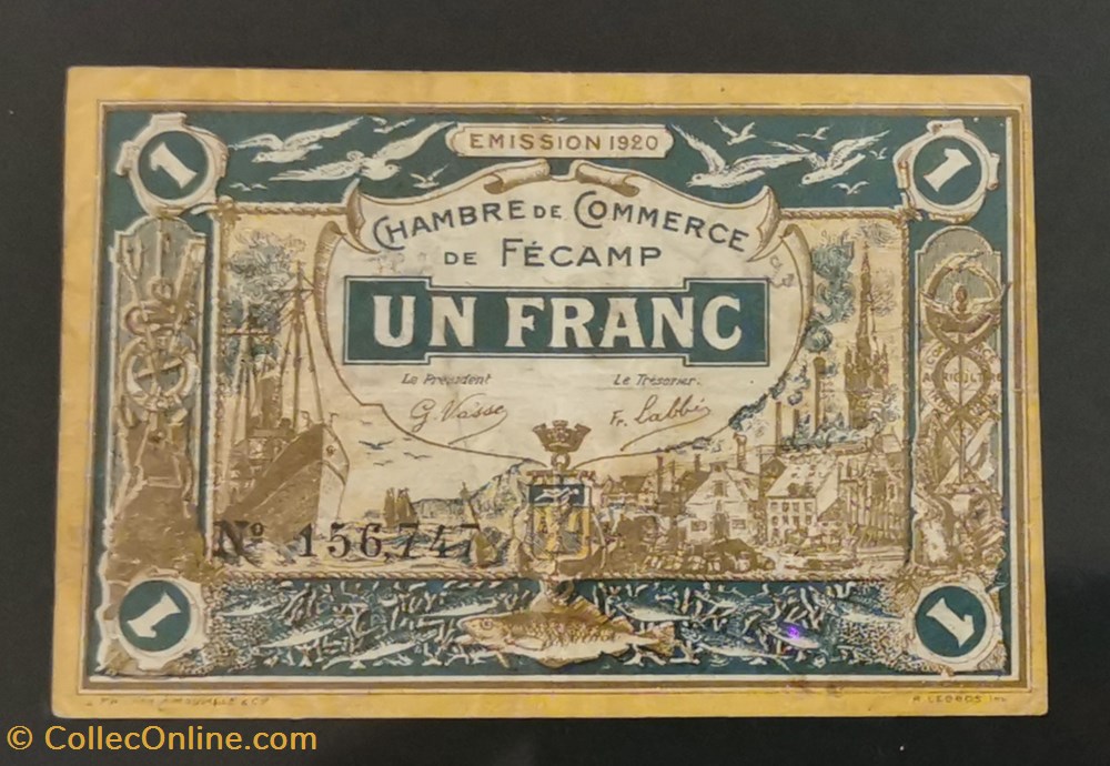 1 francs Chambre de Commerce de Fécamp billets europe france 1 francs chambre de commerce de fecamp