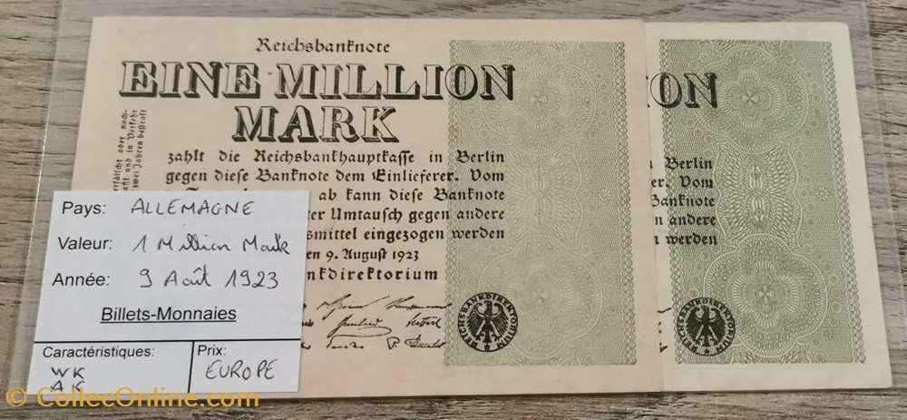 ALLEMAGNE - 1 Million Mark billets europe allemagne 1 million mark