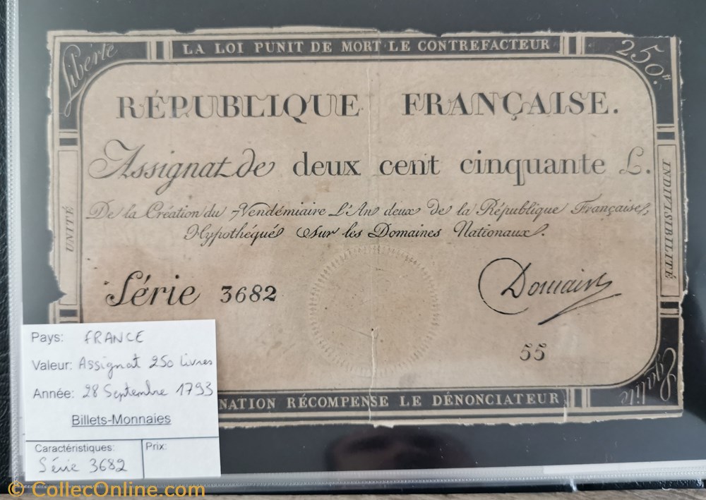 billet europe france assignat 250 livres serie 3682