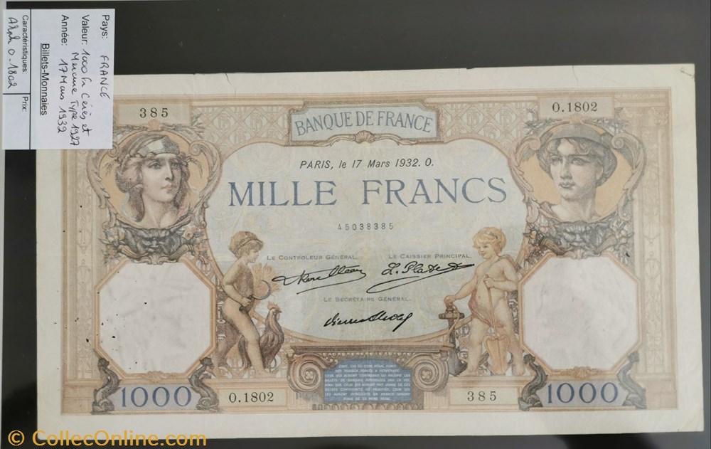 billet europe france 1000 francs ceres et mercure