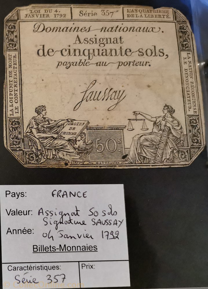 billet europe france assignat 50 sols serie 357