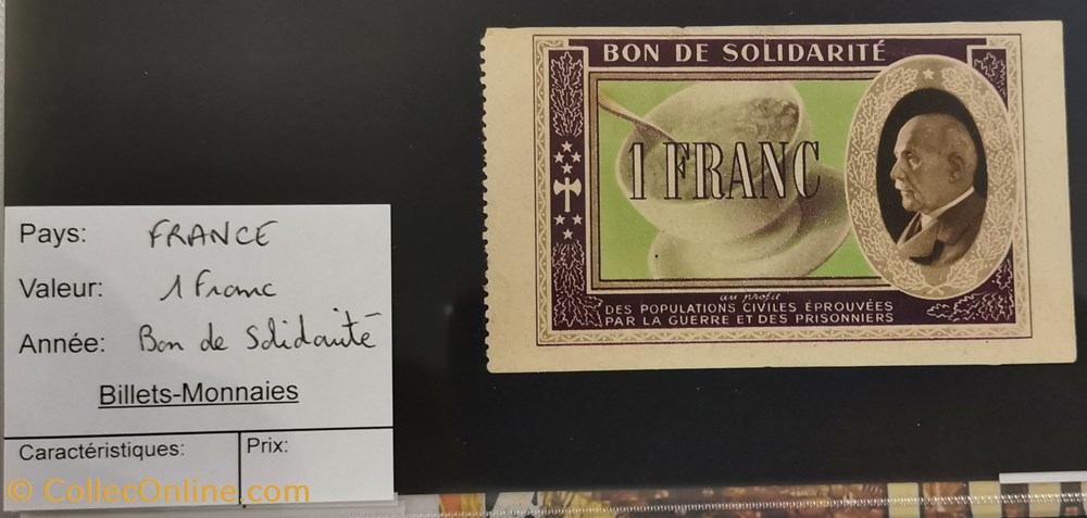 billet europe france 1 francs bon de solidarite petain