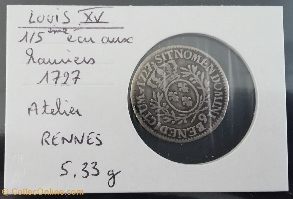 LOUIS XV 1-5 écu aux lauriers 1727 monnaie france royale louis xv 1 5 ecu aux lauriers 1727