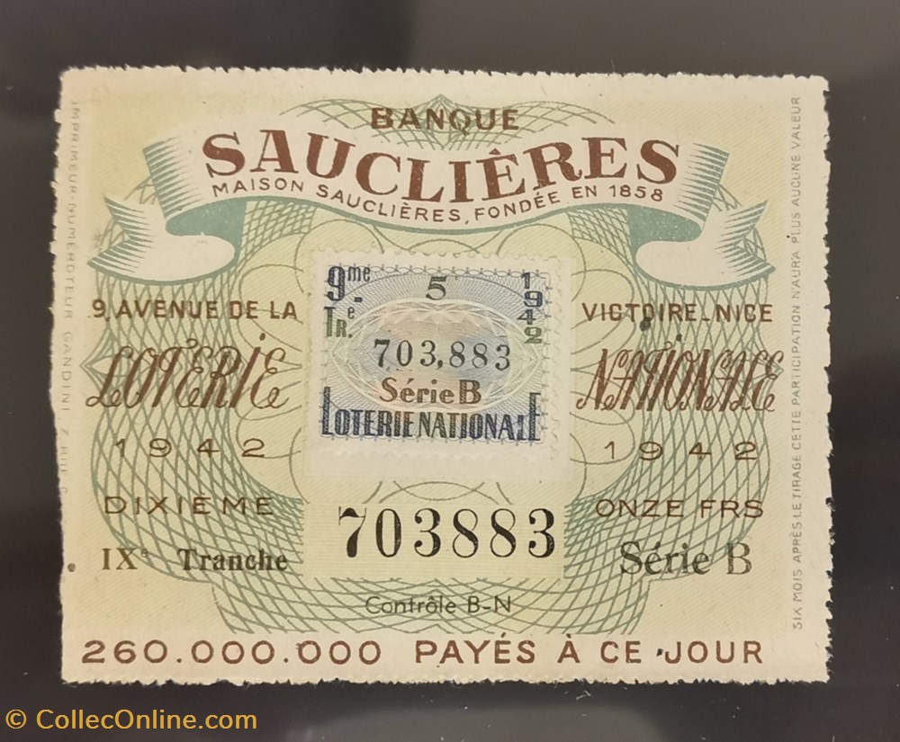 vieux papiers billets billet de loterie nationale