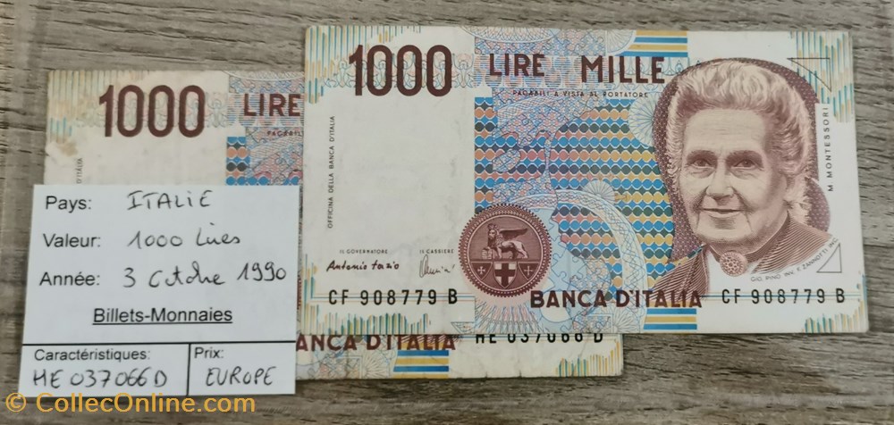 billets europe italie 1000 lires