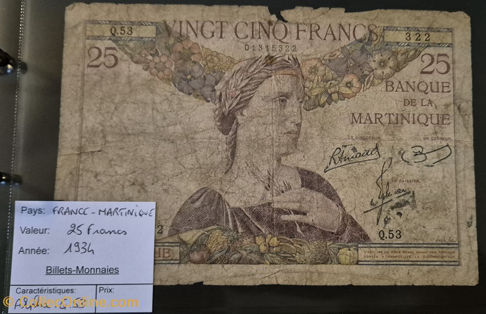 billets amerique centrale et caraibes 25 francs martinique 1934