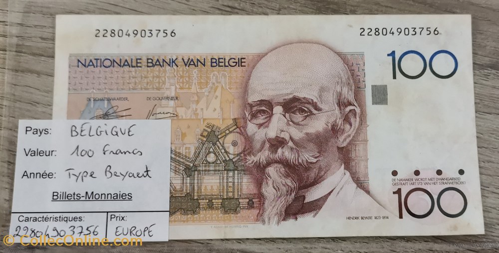 billets europe belgique 100 francs