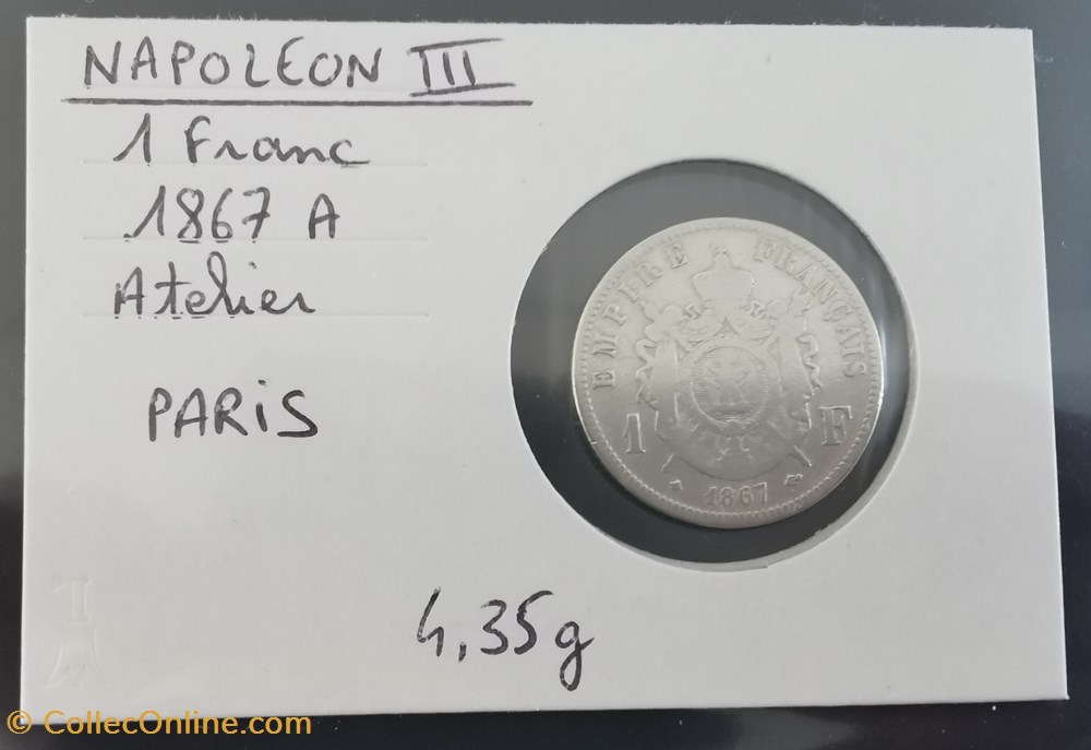 NAPOLEON III 1 franc 1867 A monnaie france moderne napoleon iii 1 franc 1867 a
