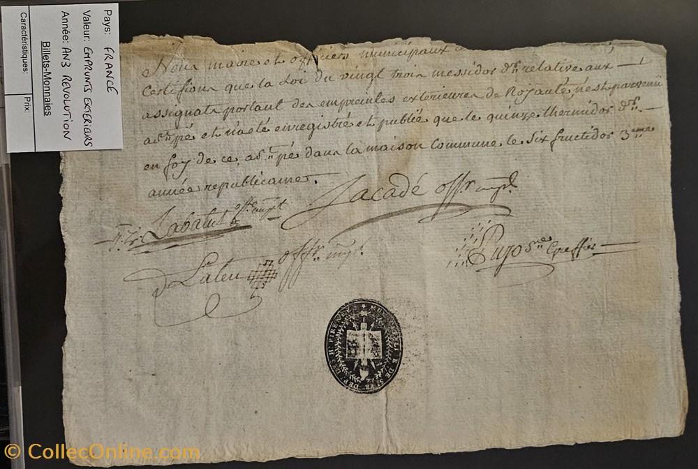Emprunts extérieurs - An 3 Révolution documents anciens lettres de change emprunts exterieurs an 3 revolution