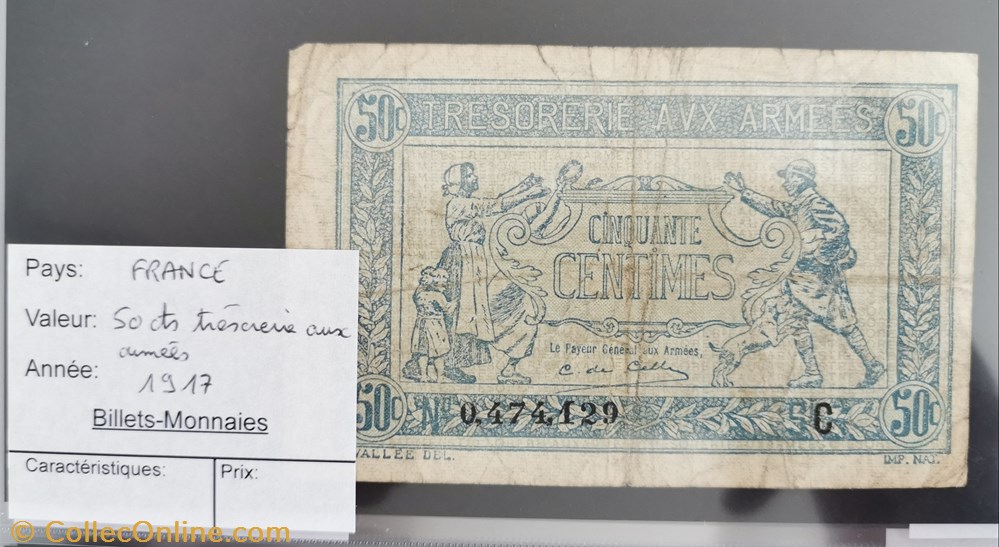 billet europe france 50 centimes tresorerie aux armees