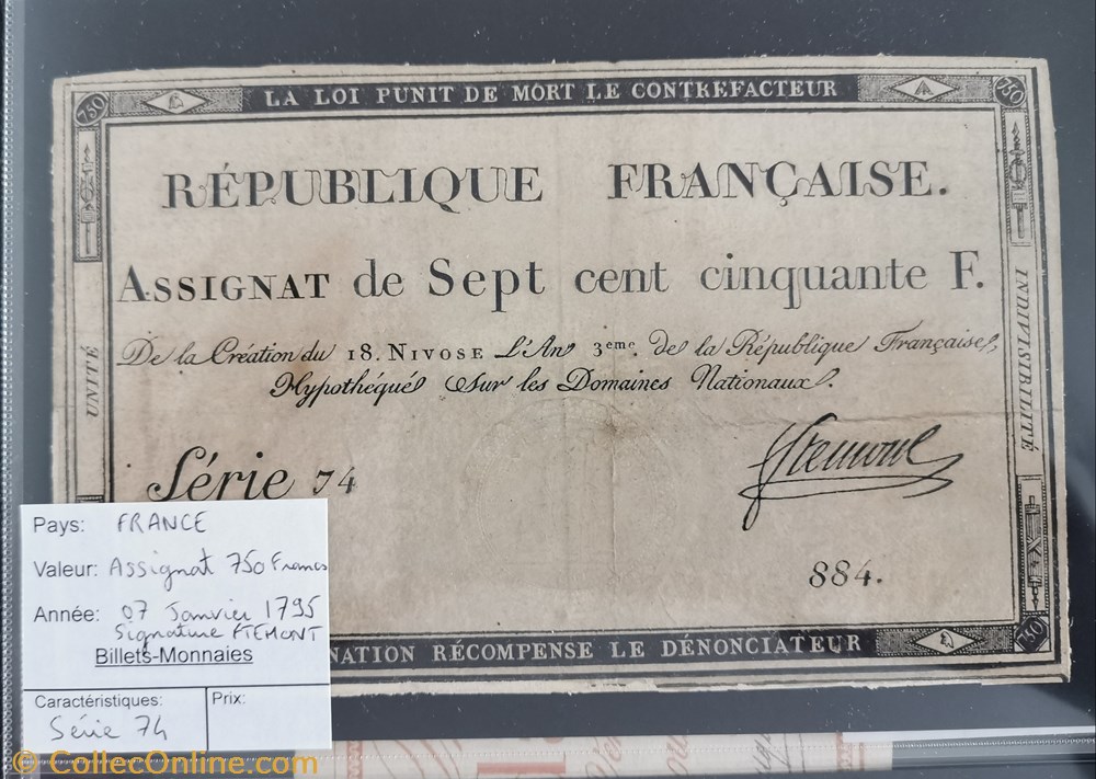 Assignat 750 francs série 74 billet europe france assignat 750 francs serie 74