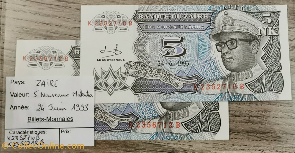 billets afrique zaire 5 makuta
