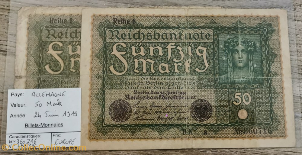 ALLEMAGNE - 50 Mark billets europe allemagne 50 mark