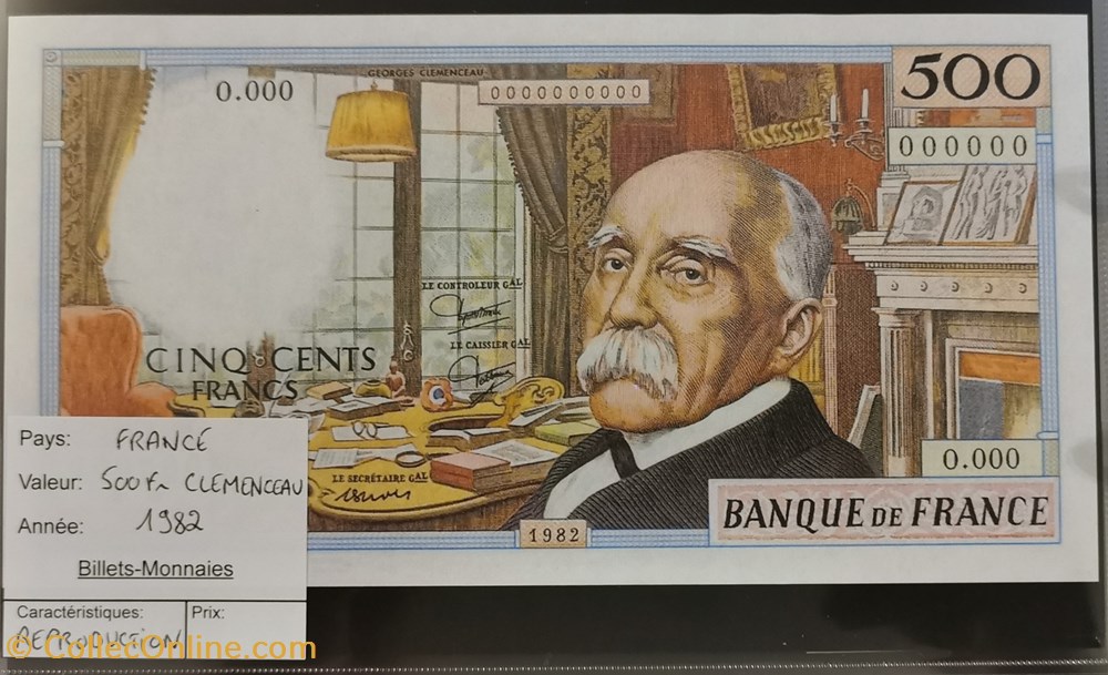 billet europe france 500 francs clemenceau 1982 reproduction