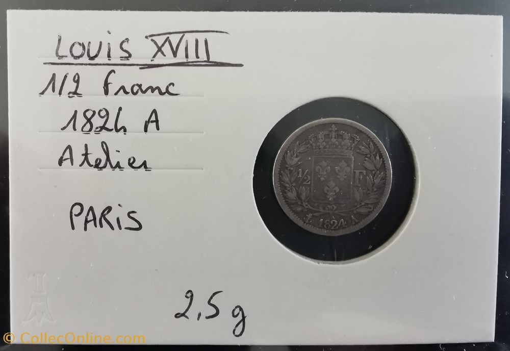 LOUIS XVIII 1-2 franc 1824 A monnaie france moderne louis xviii 1 2 franc 1824 a