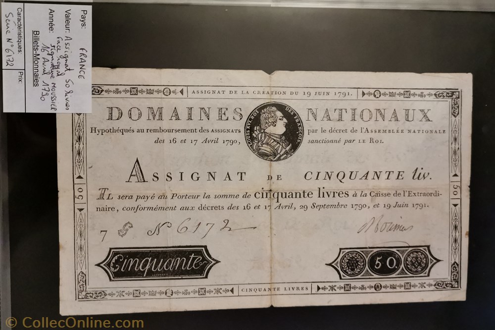 billet europe france assignat 50 livres face royale serie 6172