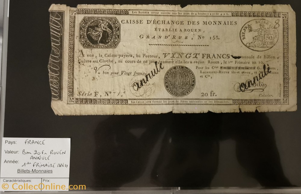 billet europe france bon 20 francs caisse echange rouen annule